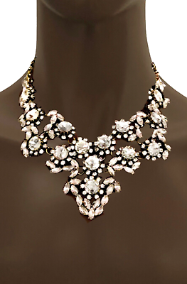 #ad Classy Elegant Clear Acrylic Crystals Bib Statement Necklace Bridal Evening $28.50