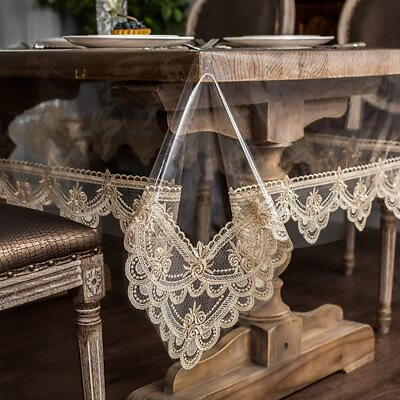 ARTABLE Vinyl PVC Rectangle Tablecloth Waterproof Clear Table Cover with Lace Ma $97.98
