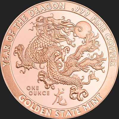 #ad 1 oz Year of the Dragon Copper Round $2.69