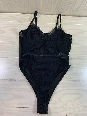 #ad Lace Front Underwire Lingerie Bodysuit Women#x27;s Size M Black NEW MSRP $29.99 $15.00