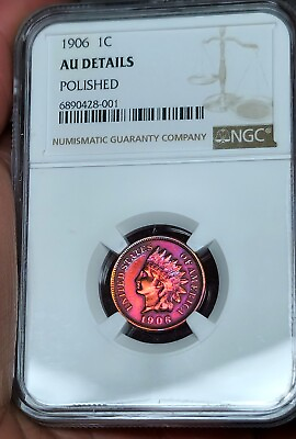 #ad 1906 Indian Head Cent Penny NGC AU Natural Toning Beautiful Polished Purple NGC $299.99