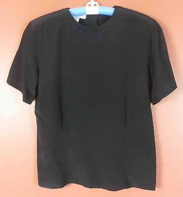 #ad TB08867 JONES NEW YORK Women#x27;s Thin Light Silk Blouse Short Sleeve Black 8 MINT $18.29