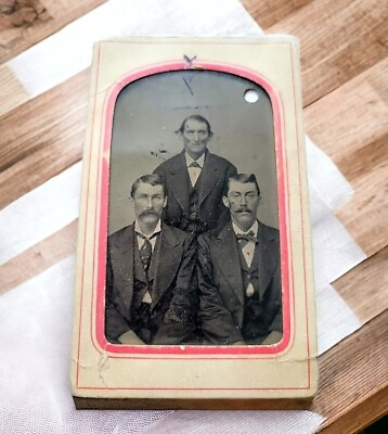 #ad TinType Civil War Era 3 Men Vested Suits 1800s Ferreotype Photo Pokomoke City MD $30.20