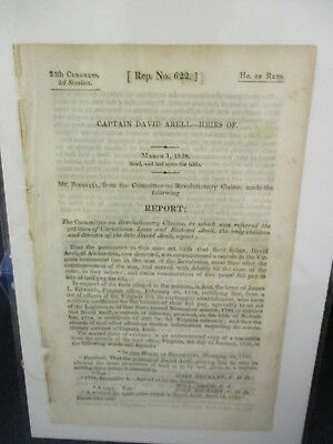 #ad Government Report 1838 Captain David Arell Captain VA Line Revolutionary War $22.00