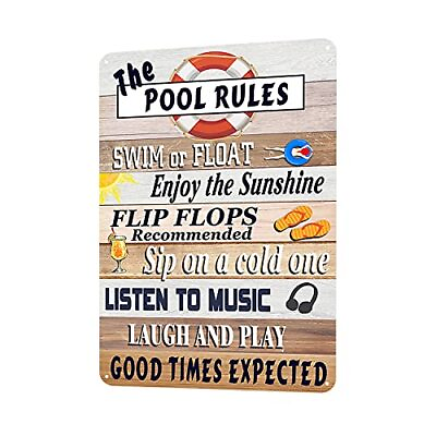 Metal Signs Pool Rules Tin Sign Vintage Pool Rules Wall Decoration Outdoor 12x8 $11.33