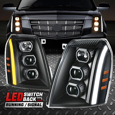 #ad Switchback LED DRL For 07 14 Escalade ESV EXT Projector Headlights Black Amber $338.88