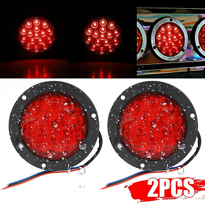 2x Red 16 LED 4quot;Inch Round Truck Trailer Tail Stop Turn Brake Light Waterproof $12.98