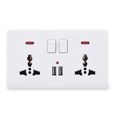 #ad Wall Power Socket Switched Outlet Neon Dual USB Port LED 2 Gang Universal 3 Hole $20.63