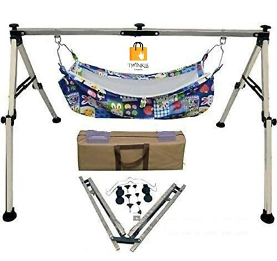 #ad Traditional Folding Indian Cradle Black Square Design Portable SS Material $159.00