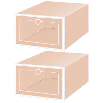 #ad 2pcs Shoes Box with Heart Pull Ring Durable Boot Clothes Storage Holder Plastic $15.54
