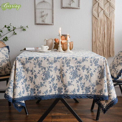 #ad Tablecloth Blue Rose Printed Garden Table Cover Household Lace Dcoration Table $19.04