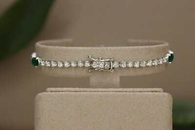 #ad 8CT Oval Lab Created Green Emerald Diamond Tennis Bracelet 14K White Gold Plated $215.00