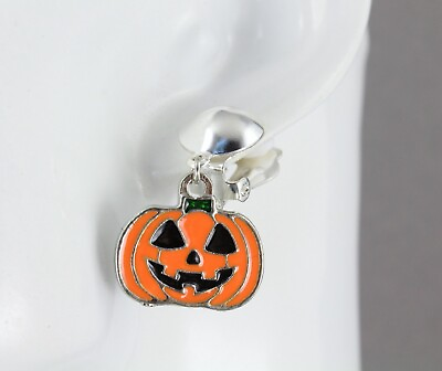 #ad Clip On earrings halloween pendant pumpkin jack o lantern lightweight 1 3 8quot;long $13.99