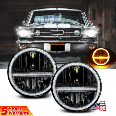 Fit for Ford Mustang 1964 1973 Pair 7quot; Round Led Headlights High Low Headlamps $75.96