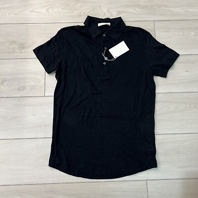 #ad Luca Faloni Shirt Mens Black Elba 100% Linen Jersey Polo Made in Italy Size XS $69.99