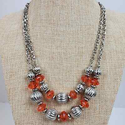 #ad Vintage 1980s Style Coral Silver Tone Necklace 22quot; Long Multi Chain $9.00