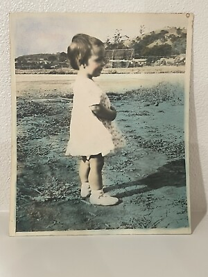 #ad Vintage Photo Hand Tinted Color Standing Profile Happy Smiling Toddler $14.99