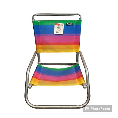 #ad Vtg. 90’s Rio Beach Collection Low Lawn Beach Aluminum Chair Stripes Arms Retro $34.98