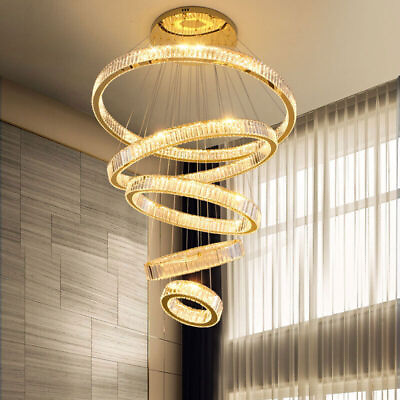 #ad Crystal 5 Rings Pendant light Ceiling Lamp LED Big Chandelier Suspension Lights $699.00