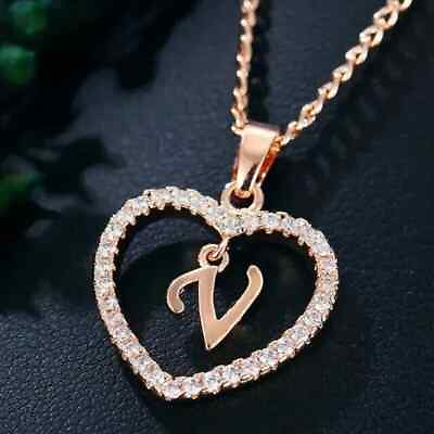 #ad 1Ct Round Cut Real Moissanite quot;Vquot; Letter Love Heart Pendant 14k Rose Gold Plated $104.99