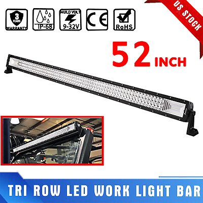 Offroad 52inch LED Work Light Bar Tri Row Flood Spot Combo Truck Roof Driving $58.82