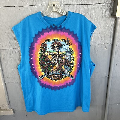 #ad Vintage 1998 Liquid Blue Grateful Dead Tie Dye T Shirt Mens 2X Cut Off Skeleton $32.99