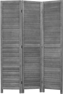 #ad 3 Panel Room Divider Grey Portable Wall Partition Screen Wood Privacy Screen $78.76