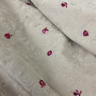 #ad Floral pink taupe embroidered fabric mid heavy weight 69quot; L x 59quot; W $45.60