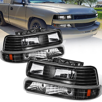 #ad Pair Headlights w Bumper Light For 99 02 Chevy Silverado 00 06 Tahoe Suburban $58.96