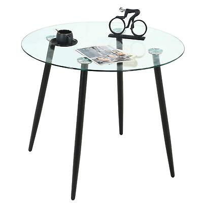 #ad SICOTAS Dining Table Round Glass Top Kitchen Table with Black Metal Legs M... $174.24