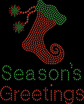 #ad Rhinestone Bling Sparkle Iron On Transfer DIY Seasons Greetings Stocking Elf $15.95
