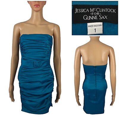 #ad Jessica McClintock Gunne Sax Womens 1 Dress Vintage Strapless Prom Teal HTF $83.32