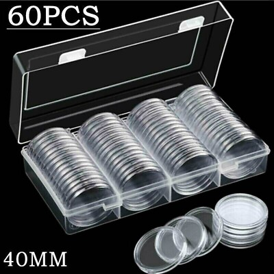 #ad 60Pcs 40mm Clear Money Collection Box Coin Collection Coins Protect $12.99