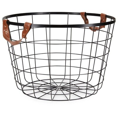 #ad #ad Large Round Wire Basket with Handles Black $16.83