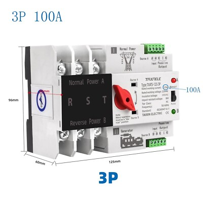 #ad 100A Din Rail 3P ATS Dual Power Automatic Transfer Switch $39.99