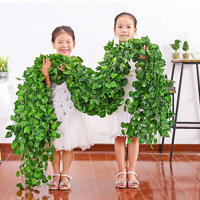 #ad Artificial Hanging Plants Fake Flowers Leaves Long Green Silk Ivy Vine Garland $10.44