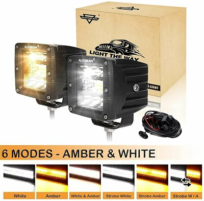 AUXBEAM 4inch 6 Modes Whiteamp;Amber Strobe LED Work Light Wiring Truck Boat ATV $59.69