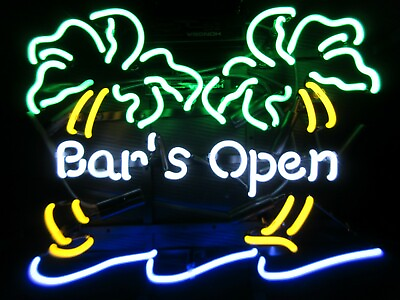 #ad New Bar#x27;s Open Palm Trees Neon Sign 24quot;x20quot; Lamp Poster Real Glass Beer Bar $220.49