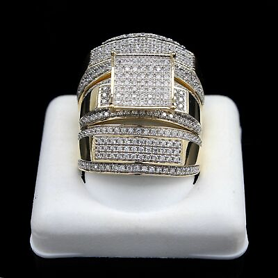 #ad Round Simulated Engagement Bridal Wedding Trio Set 1.34Ct 18k Yellow Gold Plated $402.11
