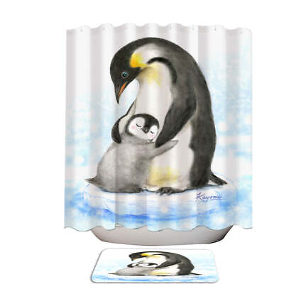 #ad Cute Animal Art Drawings Penguins Hug Shower Curtains $46.90