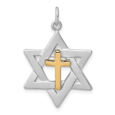 #ad Star Of David With The Cross 925 Sterling Silver W Gold Messianic Necklace 20” $39.95