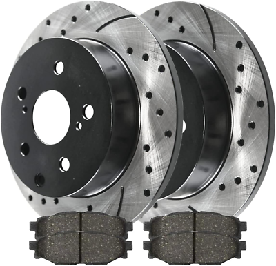 #ad Autoshack Pair of 2 Rear Drilled and Slotted Brake Rotors Black and Ceramic Pads $91.99
