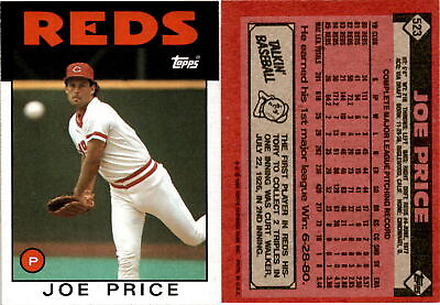 #ad Joe Price 1986 Topps Baseball Card 523 Cincinnati Reds $1.90