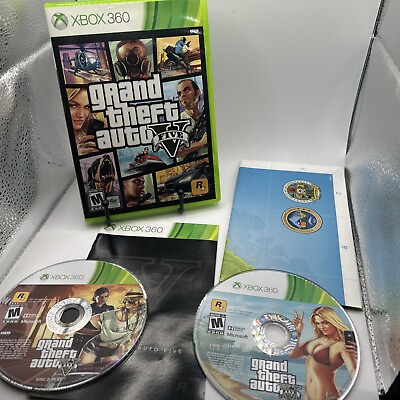 #ad Xbox 360 GTA 5 Grand Theft Auto V 2 Disc Set w Manual amp; Map USED Vintage $12.48