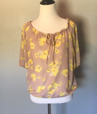 #ad NEW BAR III Yellow Beige Boho floral top blouse shirt Size XS $12.99