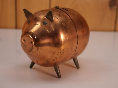 #ad Vintage Coppercraft Guild Piggy Bank Copper and Brass with Curly Tail $20.00