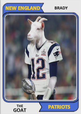 TOM BRADY THE GOAT ACEO ART CARD ### BUY 5 GET 1 FREE #### or 30% OFF 12 or MORE $3.95