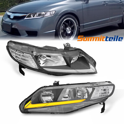 #ad Pair LED DRL Headlights Sequential Signal Lamps For 2006 2011 Honda Civic Sedan $186.79