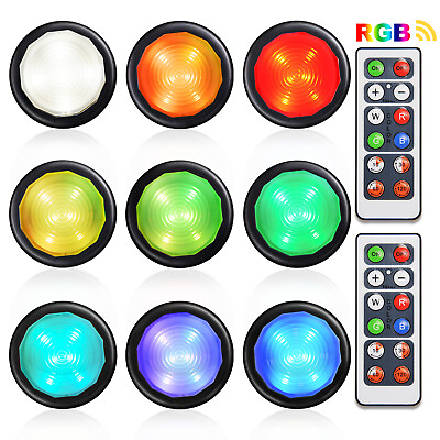 #ad LED Puck Lights Color Changing Counter Light Battery Powered Stick On Lights Kit $24.76