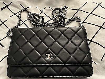 #ad CHANEL Lambskin Quilted Wallet On Chain WOC Black $2400.00